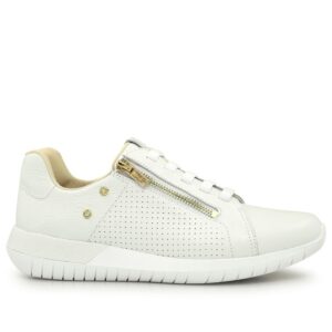 Tênis Casual Branco Couro Zíper Usaflex