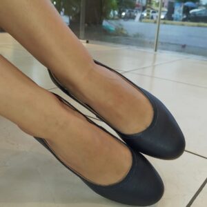 Scarpin Salto Baixo Couro Azul Bico Redondo Usaflex