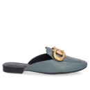 Mule Verde Bico Quadrado Couro Enfeite Fosco Usaflex