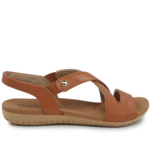Sandália Rasteira Couro Camel Elástico Usaflex
