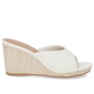 Tamanco Salto Anabela Palha Couro Off-White Usaflex