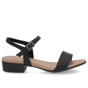 Sandália Salto Bloco Couro Preto Fivela Usaflex