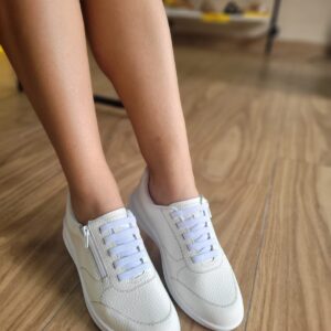 Tênis Casual Branco Couro Zíper Lateral Usaflex