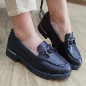 PICCADILLY MAXI - Sapato Mocassim Gisa Salto Médio Preto