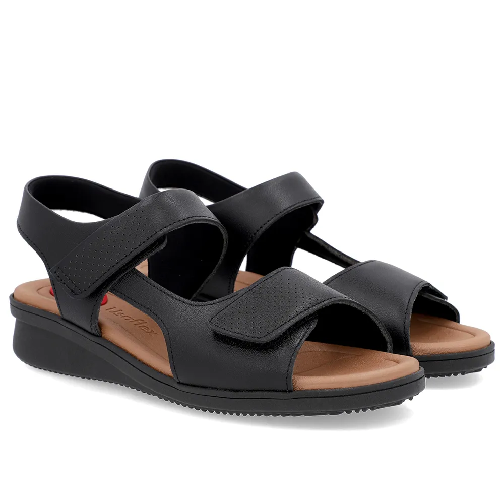 Sandália Plataforma Couro Preta Fecho-Flex Usaflex - Imagem 2