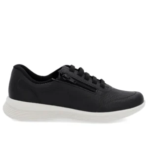 Tênis Casual Preto Couro Zíper Lateral Usaflex