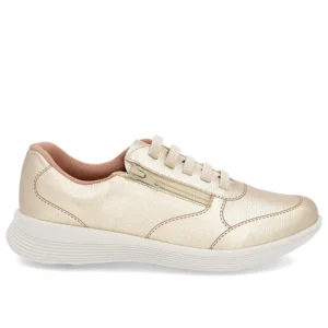 Tênis Casual Dourado Couro Zíper Lateral Usaflex