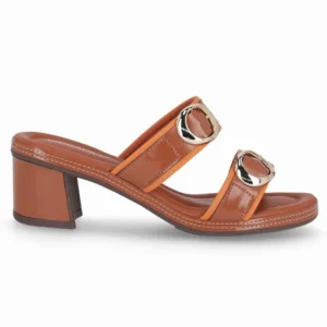 Tamanco Paola Salto Médio Ocre com Laranja Piccadilly