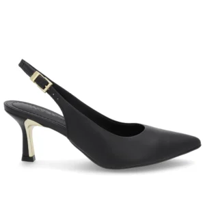 Slingback Preto Salto Fino Couro Usaflex