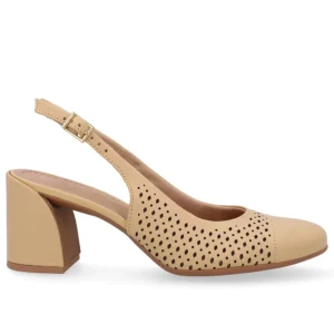 Slingback Bege Creme Bico Redondo Couro Laser Usaflex