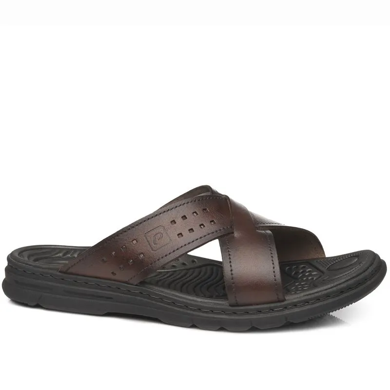 Chinelo Pegada Masculino em Couro Pinhão